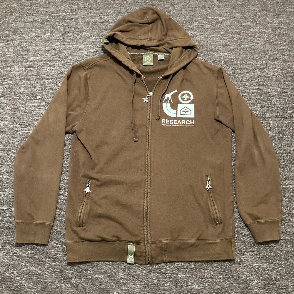 LRG Lifted Research Group Hoodie Mens M Brown Full Zip Pockets‎ Grass Roots